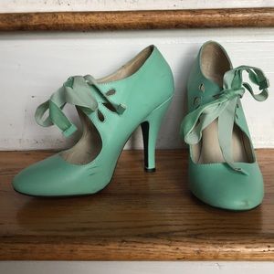 Teal ribbon heels